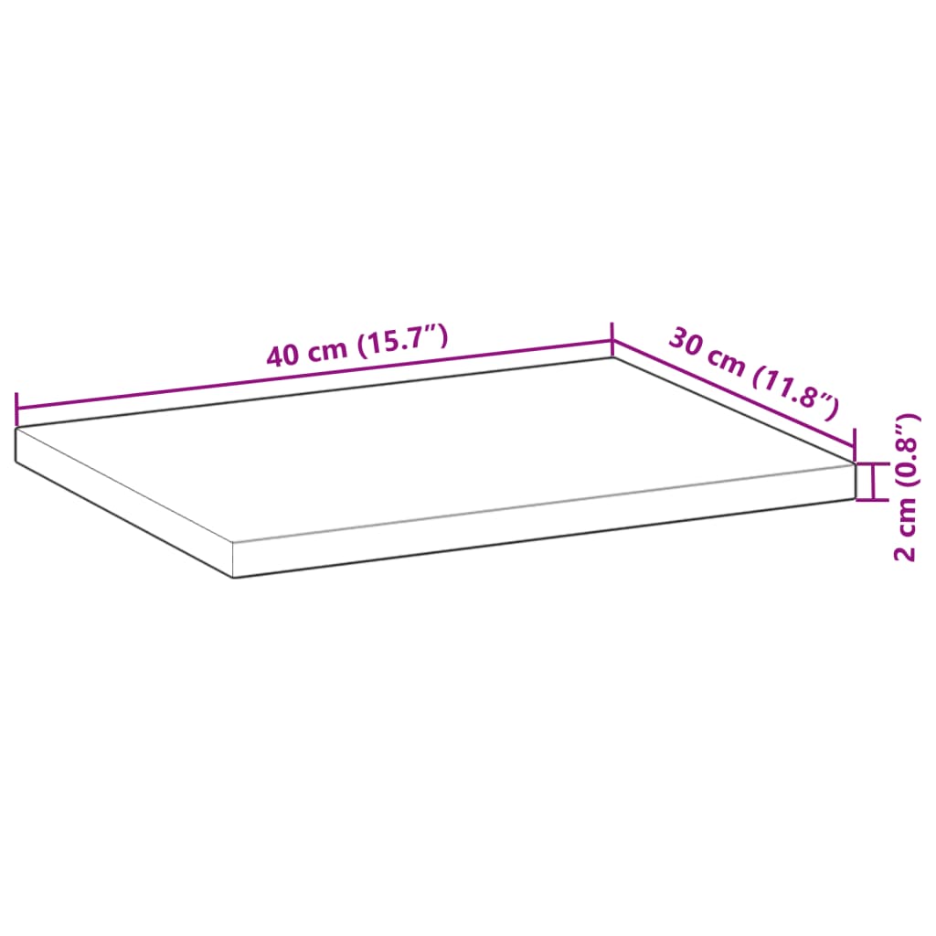 Table Top 40x30x2 cm Rectangular Solid Wood Acacia