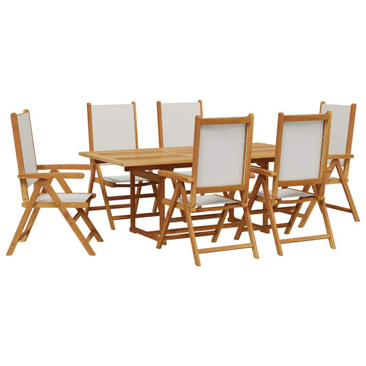 7 Piece Garden Dining Set Cream White Fabric and Solid Wood