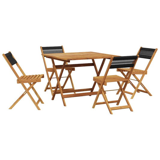 5 Piece Garden Dining Set Black Polypropylene and Solid Wood