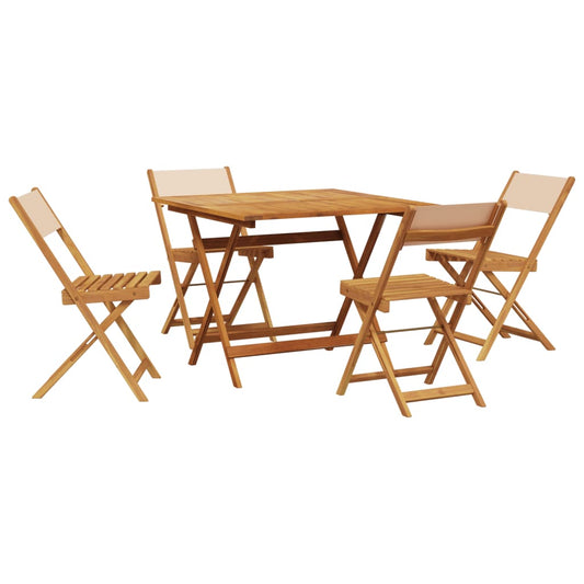 5 Piece Garden Dining Set Beige Fabric and Solid Wood