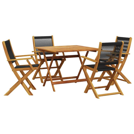 5 Piece Garden Dining Set Black Polypropylene and Solid Wood