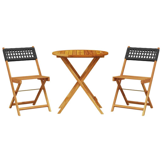 3 Piece Bistro Set Black Poly Rattan and Solid Wood