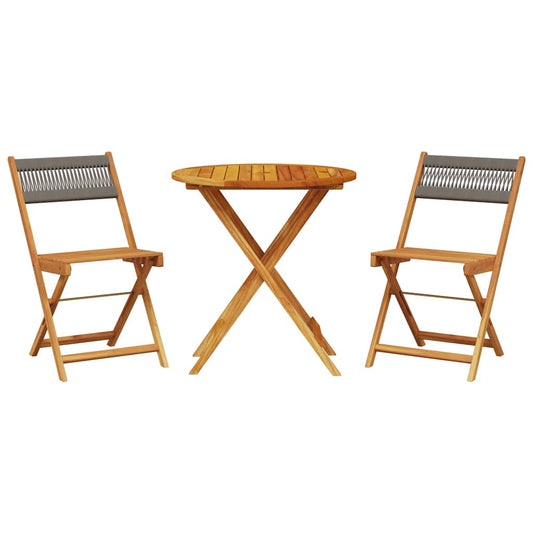 3 Piece Bistro Set Grey Polypropylene and Solid Wood