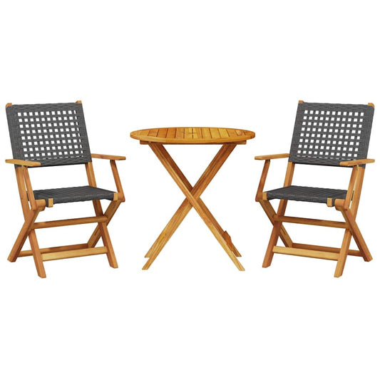 3 Piece Bistro Set Black Poly Rattan and Solid Wood
