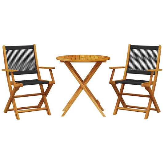 3 Piece Bistro Set Black Polypropylene and Solid Wood