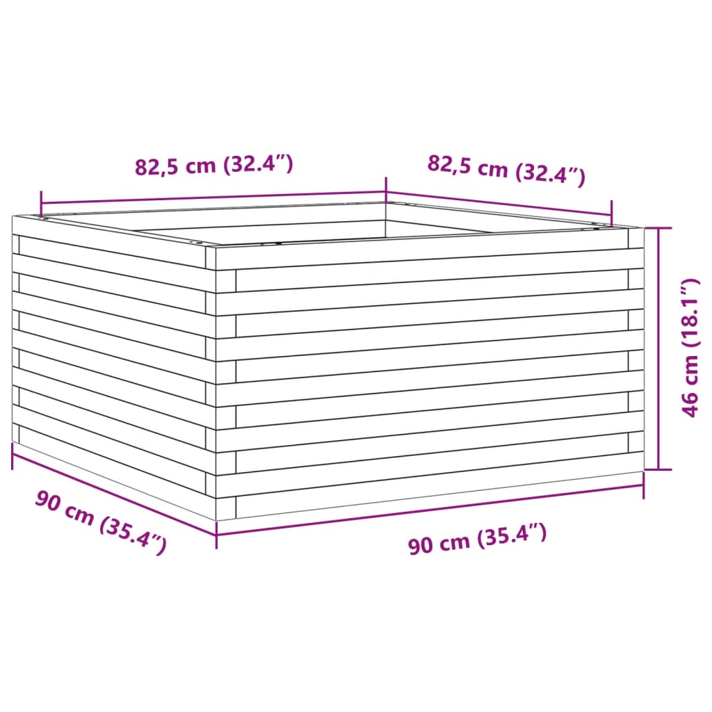 Garden Planter Wax Brown 90x90x46 cm Solid Wood Pine