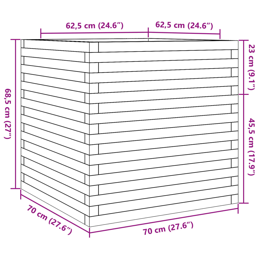 Garden Planter White 70x70x68.5 cm Solid Wood Pine