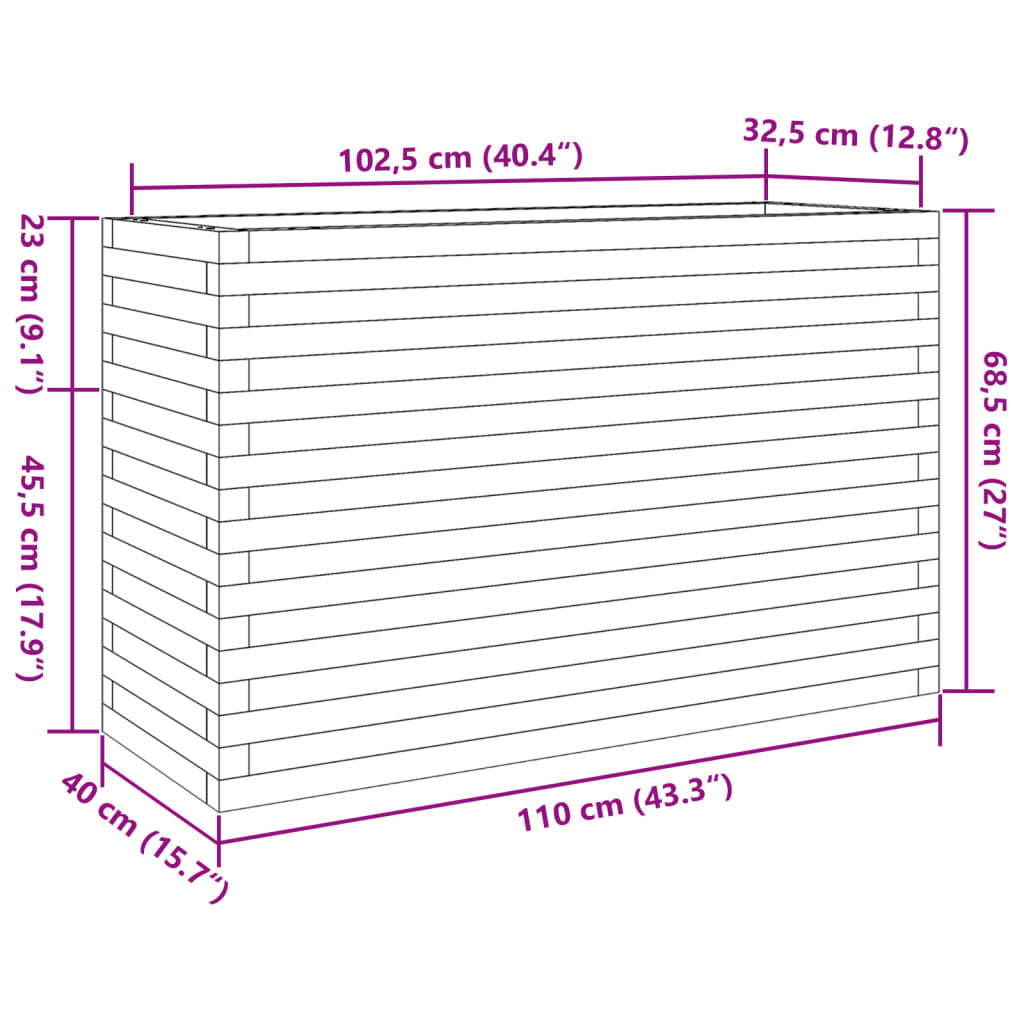 Garden Planter Wax Brown 110x40x68.5 cm Solid Wood Pine