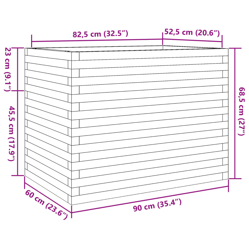 Garden Planter White 90x60x68.5 cm Solid Wood Pine