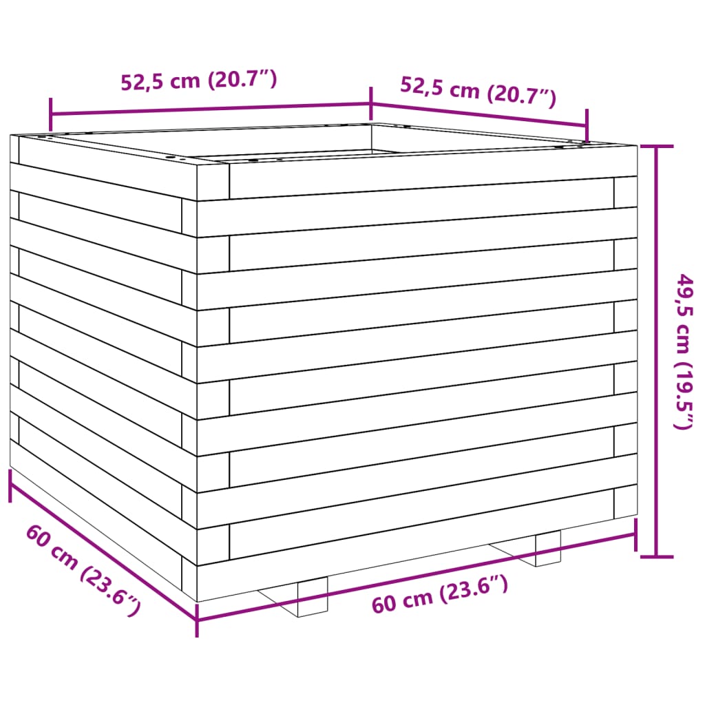 Garden Planter Wax Brown 60x60x49.5 cm Solid Wood Pine