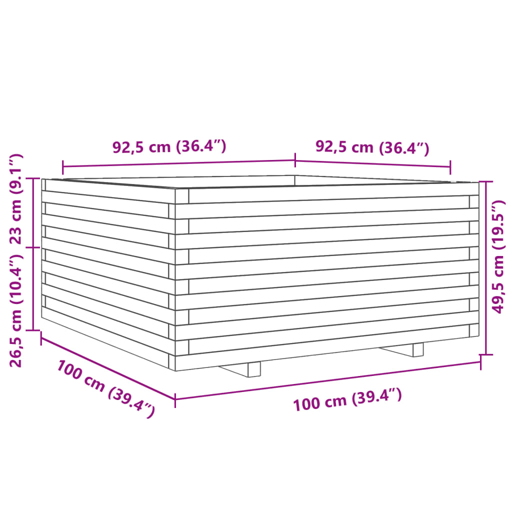 Garden Planter Wax Brown 100x100x49.5 cm Solid Wood Pine