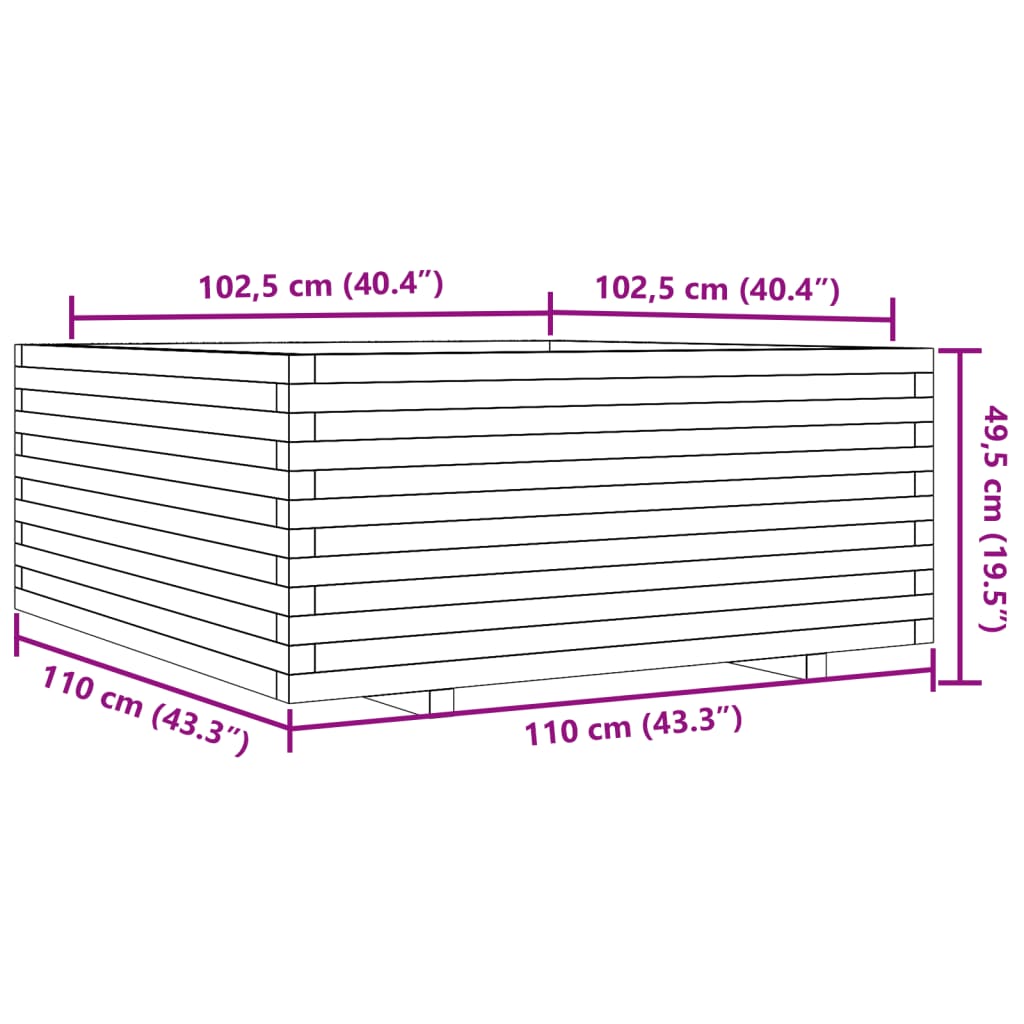 Garden Planter White 110x110x49.5 cm Solid Wood Pine