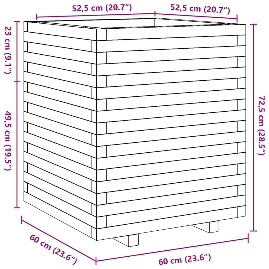 Garden Planter White 60x60x72.5 cm Solid Wood Pine