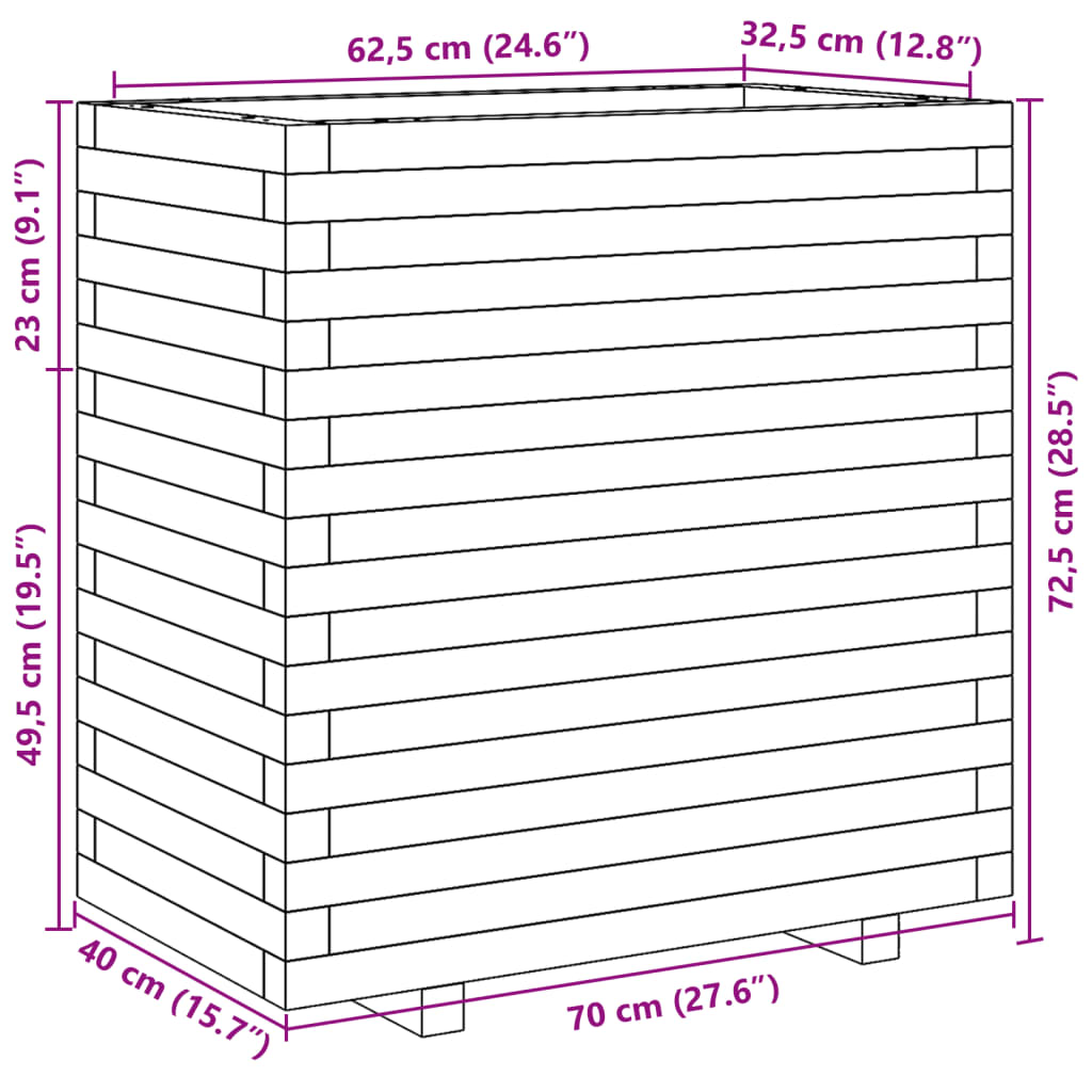Garden Planter White 70x40x72.5 cm Solid Wood Pine
