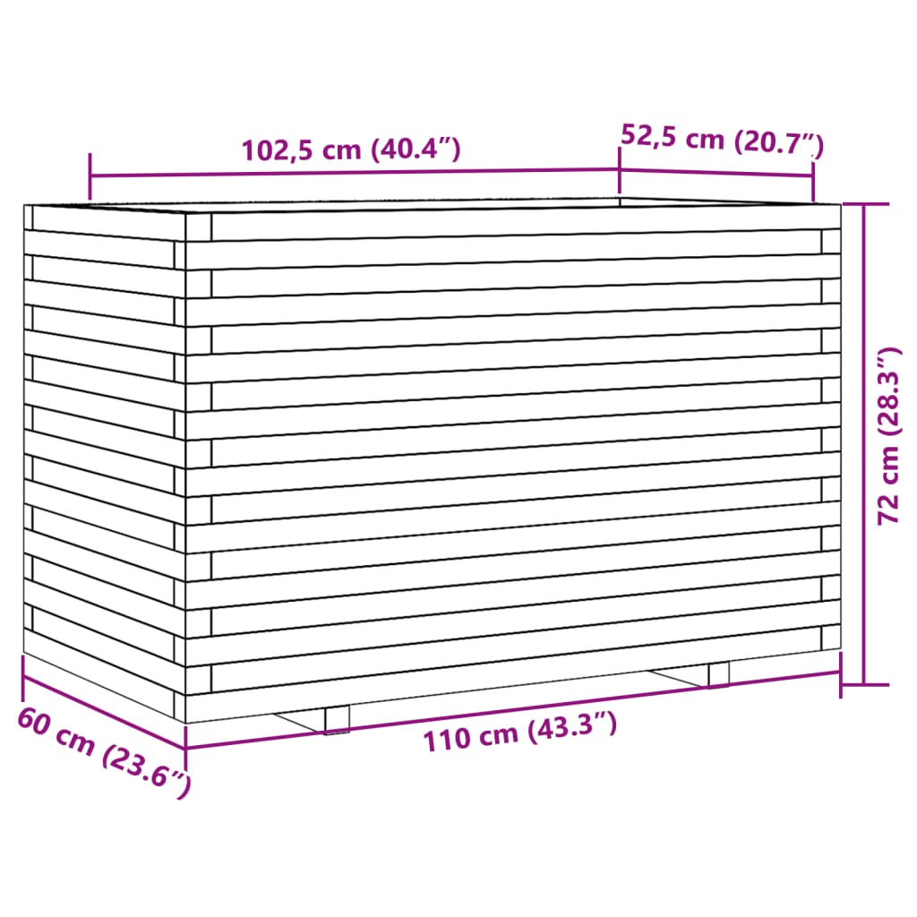 Garden Planter White 110x60x72 cm Solid Wood Pine