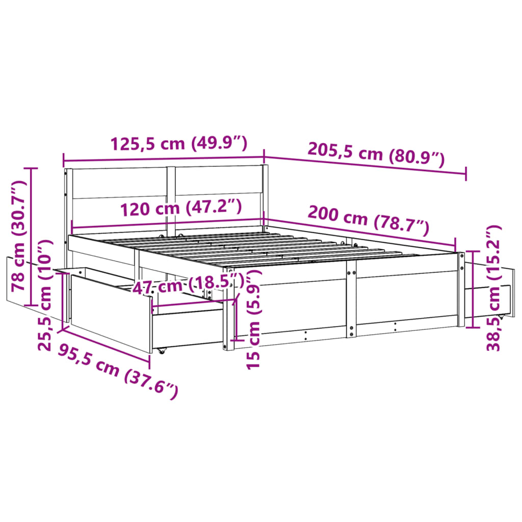 Bed Frame without Mattress White 120x200 cm Solid Wood Pine