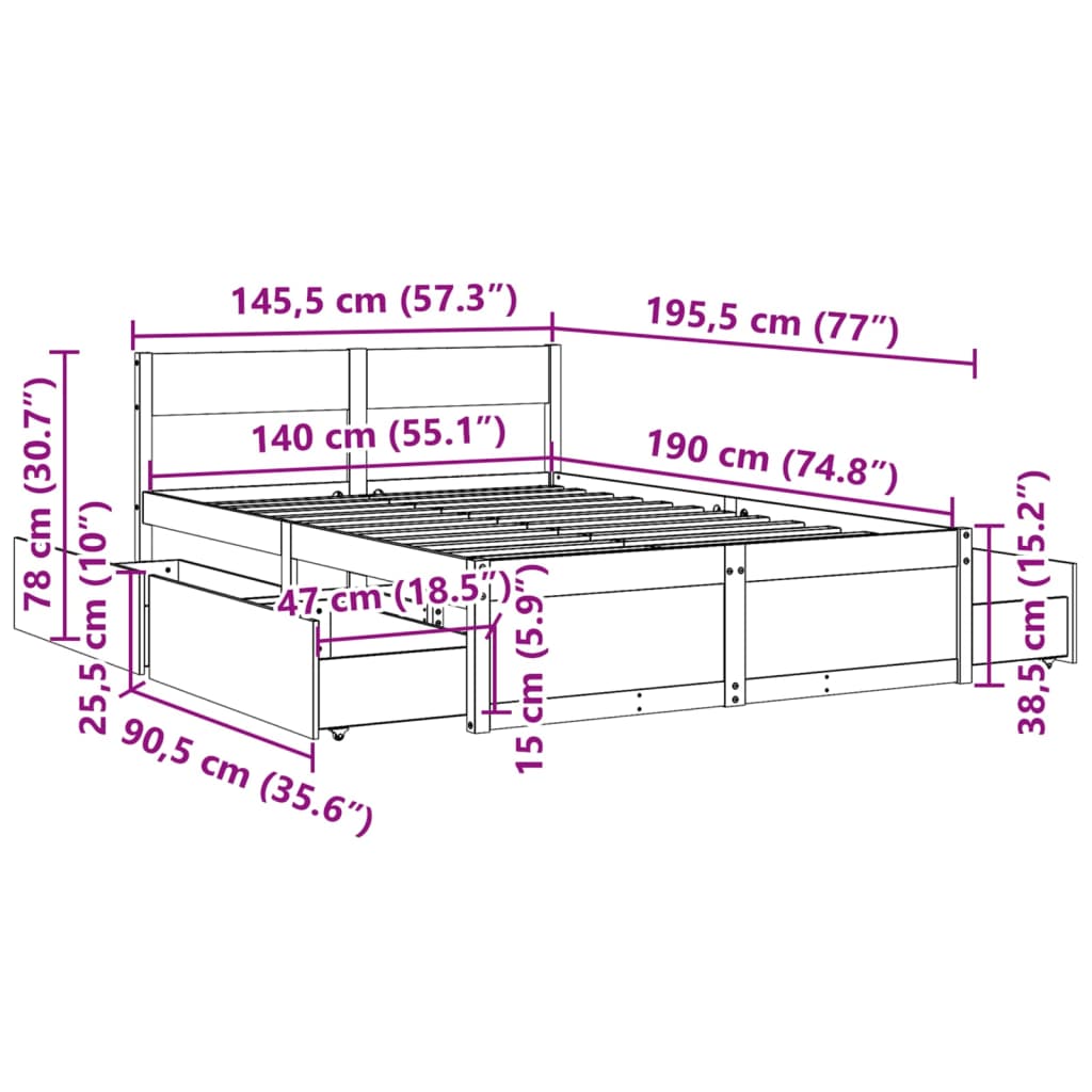Bed Frame without Mattress White 140x190 cm Solid Wood Pine
