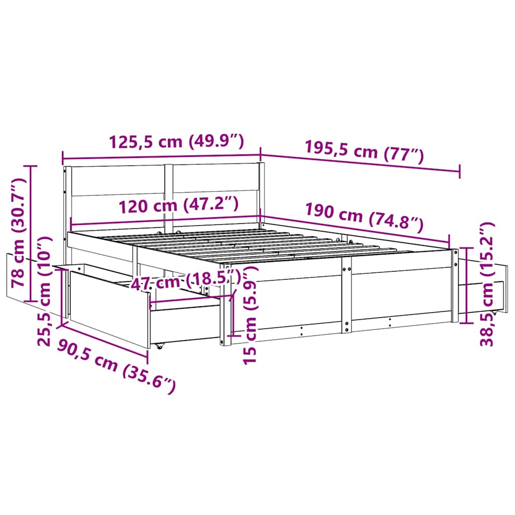Bed Frame without Mattress White 120x190 cm Small Double Solid Wood Pine