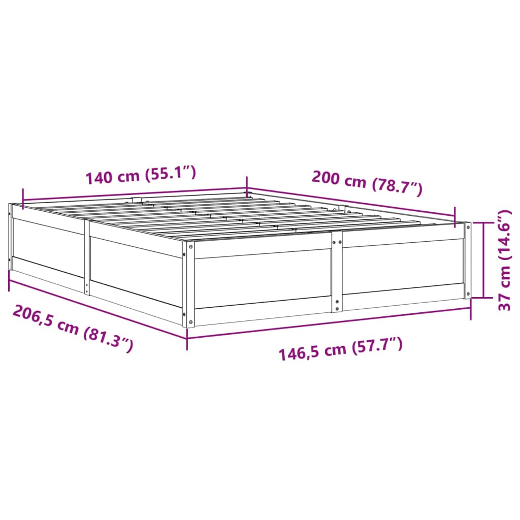 Bed Frame without Mattress Wax Brown 140x200 cm Solid Wood Pine