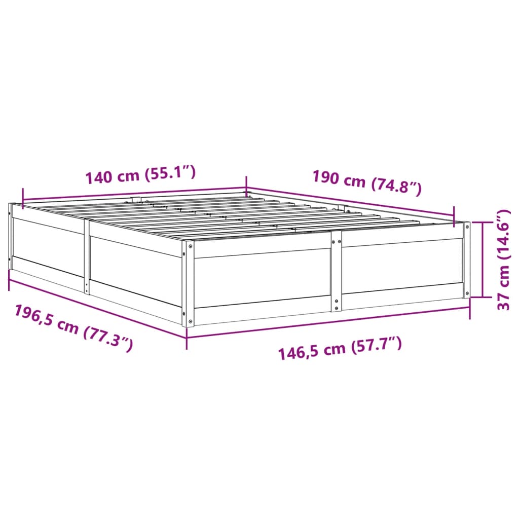 Bed Frame without Mattress Wax Brown 140x190 cm Solid Wood Pine