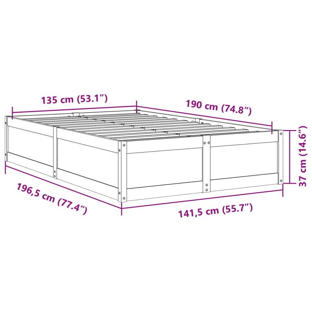 Bed Frame without Mattress Wax Brown 135x190 cm Double Solid Wood Pine