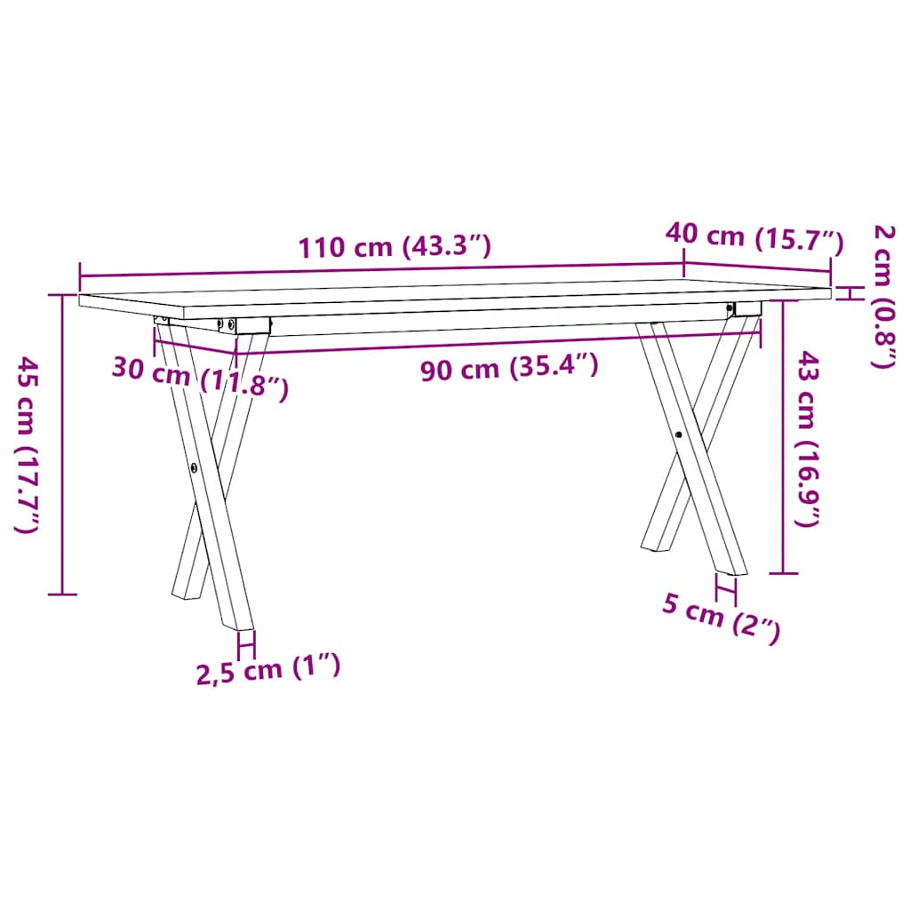 Coffee Table X-Frame 110x40x45 cm Solid Wood Pine and Steel