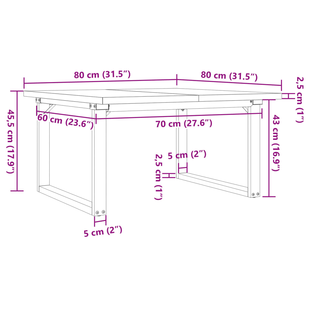 Coffee Table O-Frame 80x80x45.5 cm Solid Wood Pine and Steel