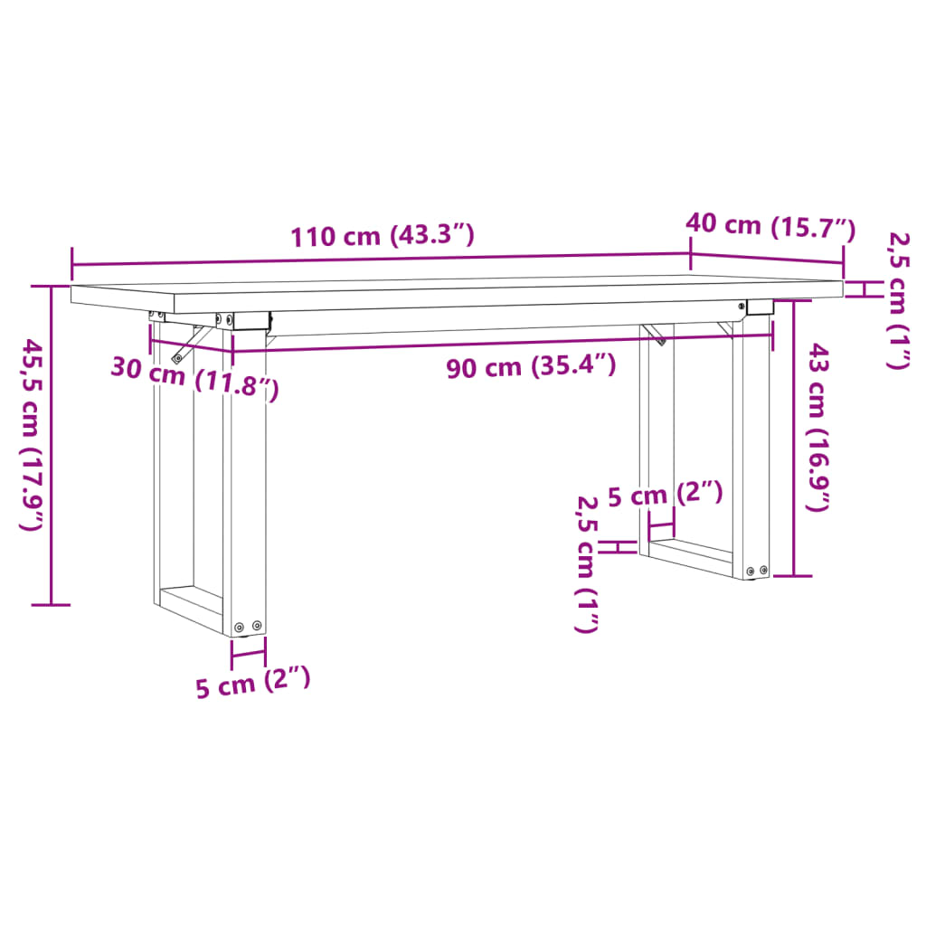 Coffee Table O-Frame 110x40x45.5 cm Solid Wood Pine and Steel