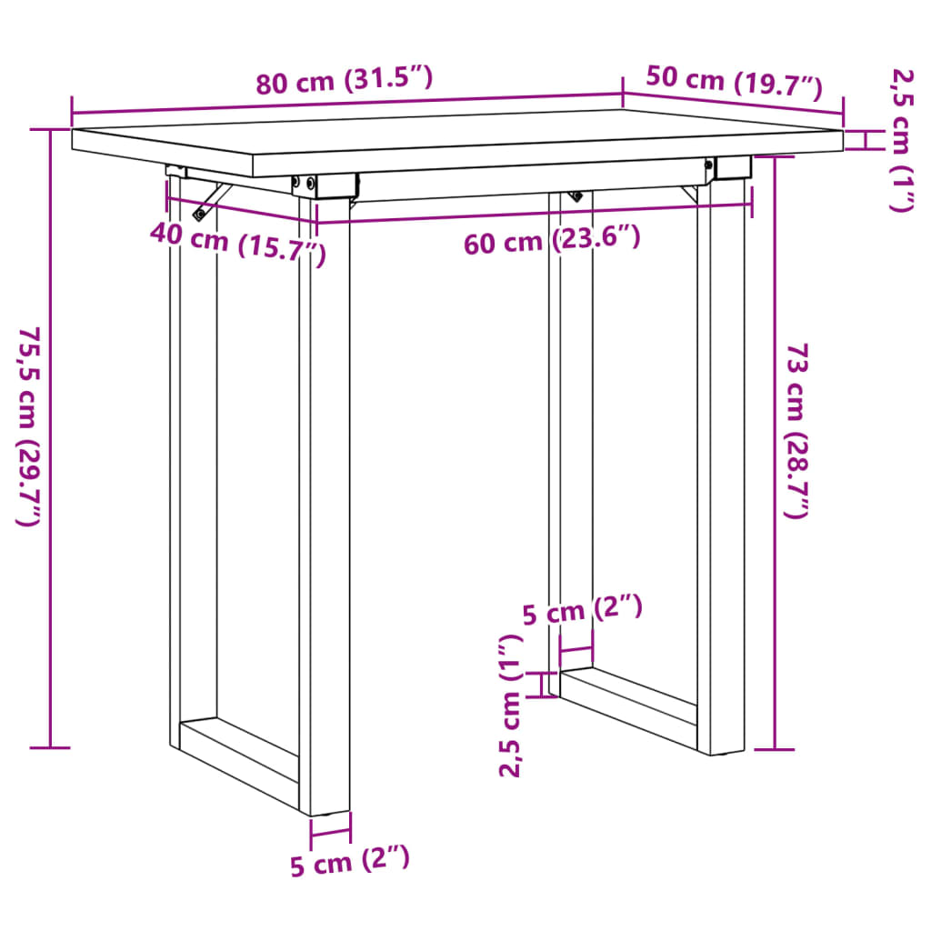 Dining Table O-Frame 80x50x75.5 cm Solid Wood Pine and Steel