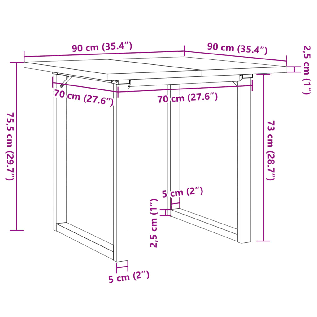 Dining Table O-Frame 90x90x75.5 cm Solid Wood Pine and Steel