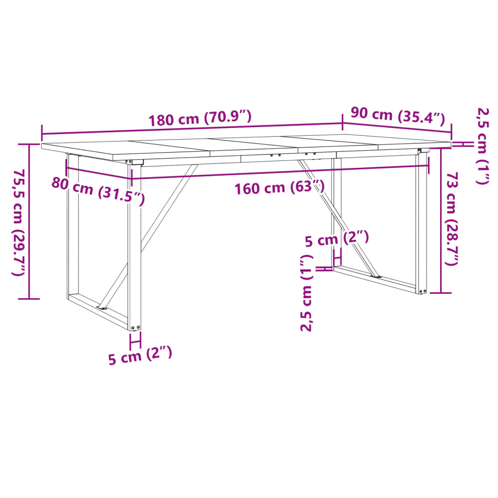 Dining Table O-Frame 180x90x75.5 cm Solid Wood Pine and Steel