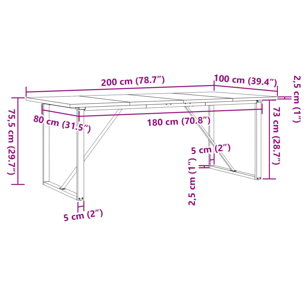 Dining Table O-Frame 200x100x75.5 cm Solid Wood Pine and Steel
