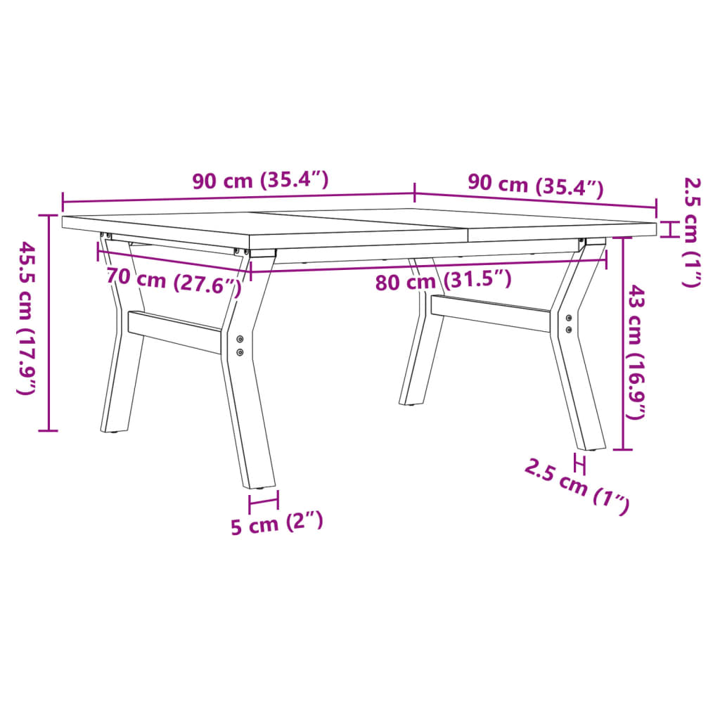 Coffee Table Y-Frame 90x90x45.5 cm Solid Wood Pine and Steel