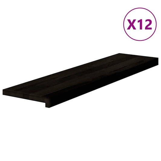 Stair Treads 12 pcs Brown Black 100x30x2 cm Solid Wood Oak