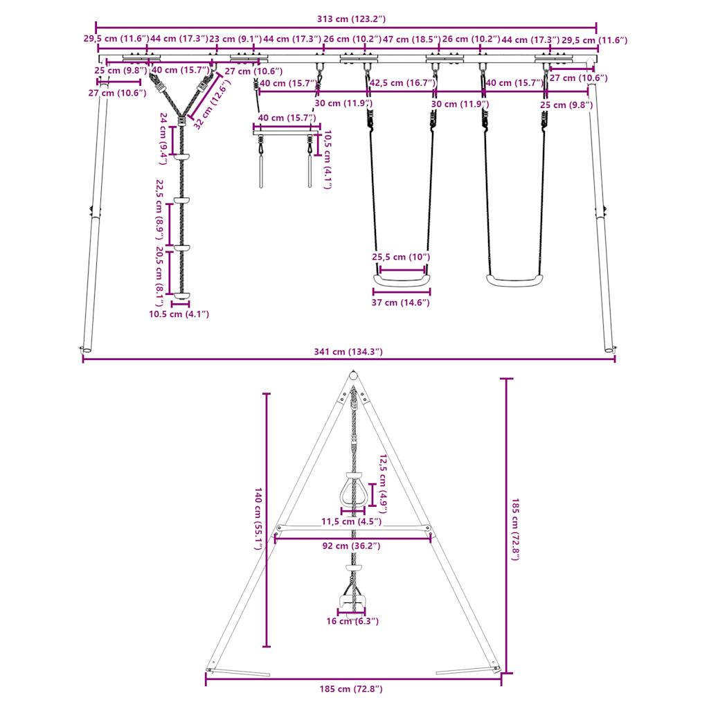 Outdoor Swing Set with Swings. Trapeze. Disc Swing
