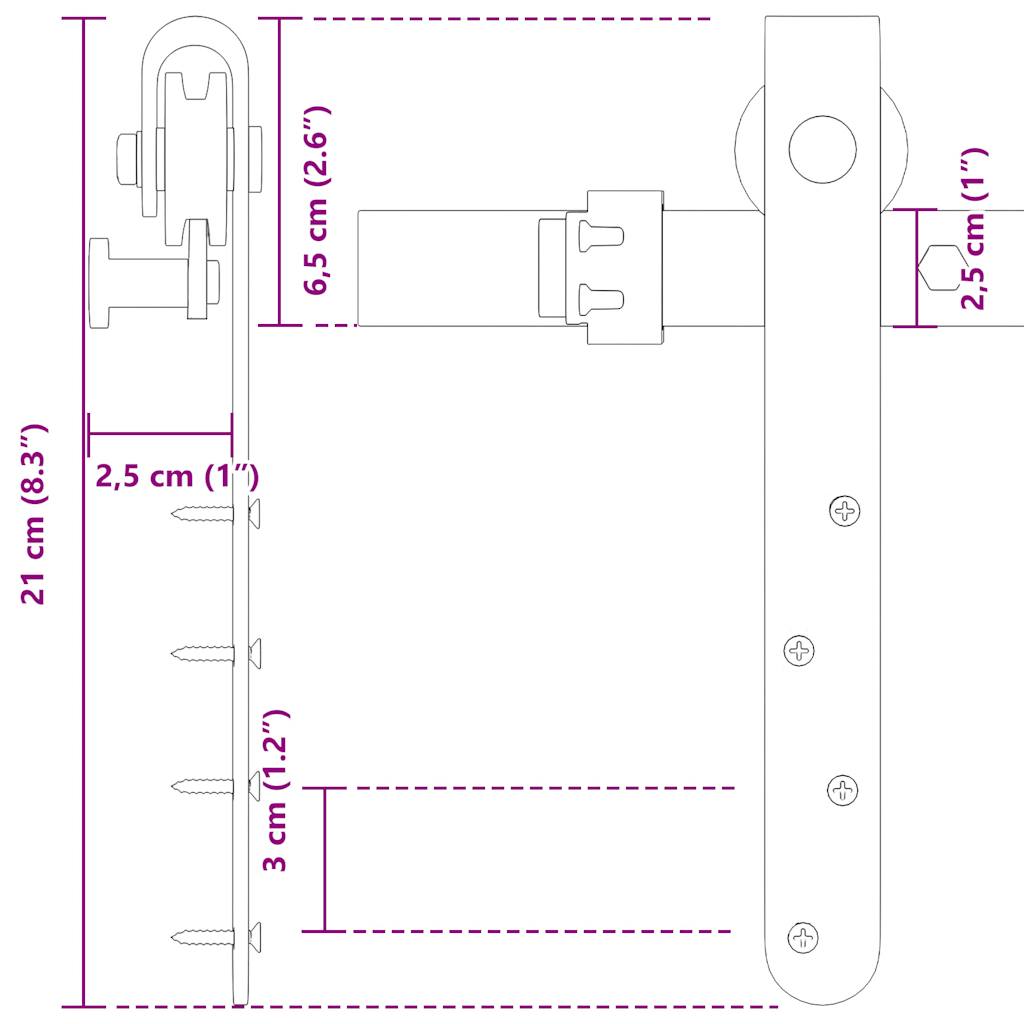 Sliding Cabinet Door Kit 200 cm Carbon Steel