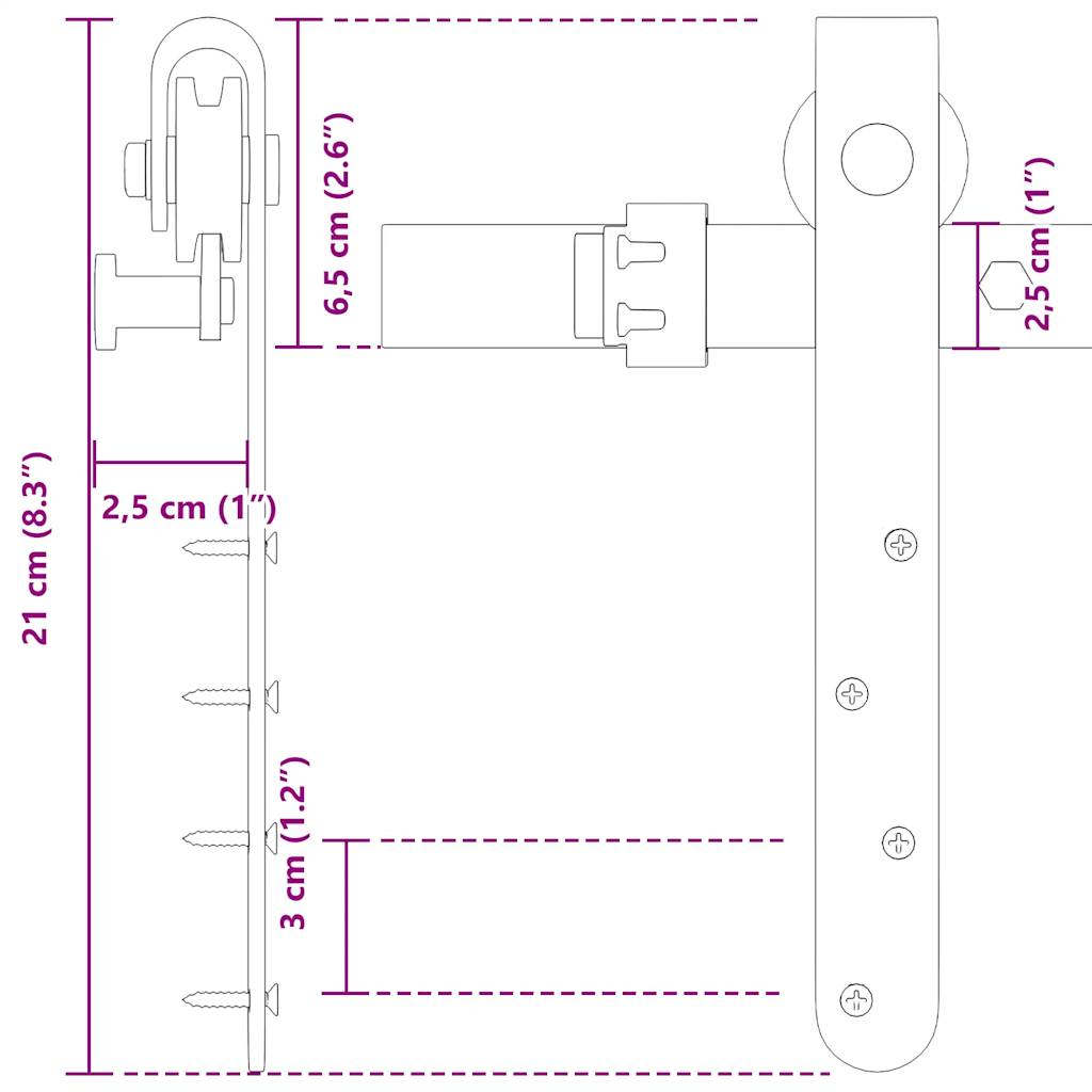 Sliding Cabinet Door Kit 244 cm Carbon Steel