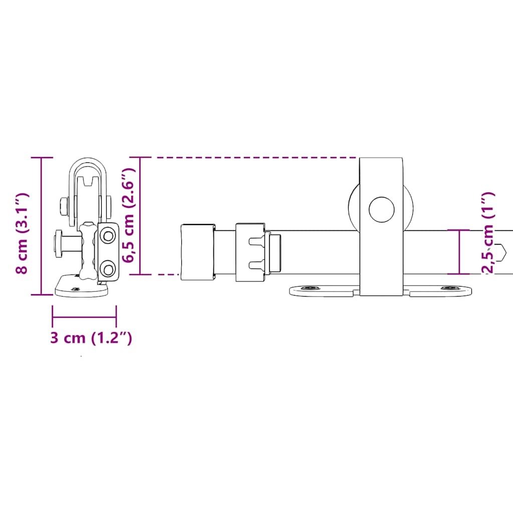 Sliding Cabinet Door Kit 122 cm Carbon Steel