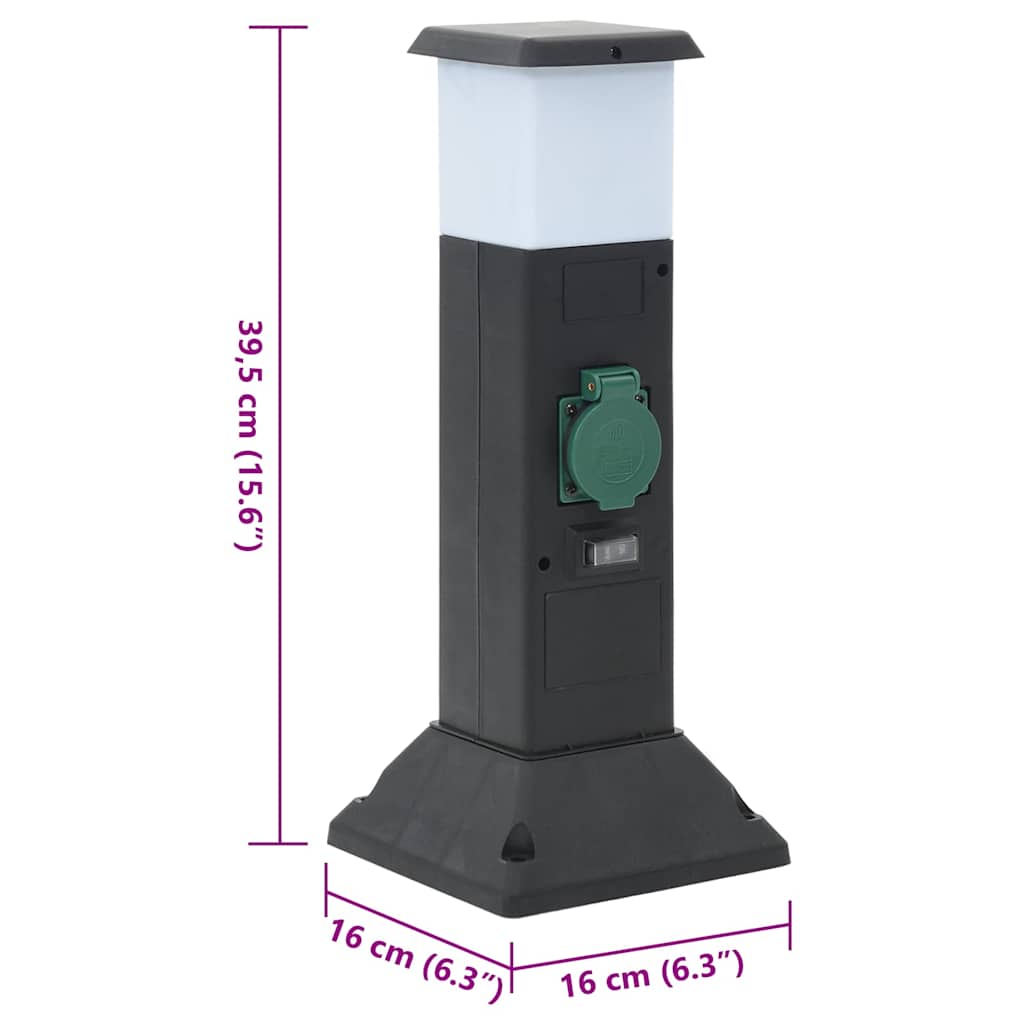 Outdoor Socket Column with Lamp and Spike 2-Way 16x16x39.5 cm