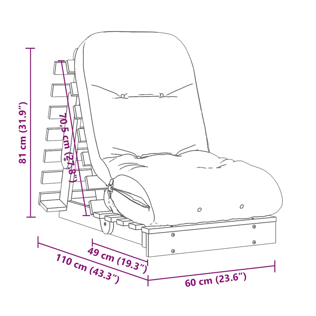 Futon Sofa Bed with Mattress 60x206x11 cm Impregnated Wood Pine