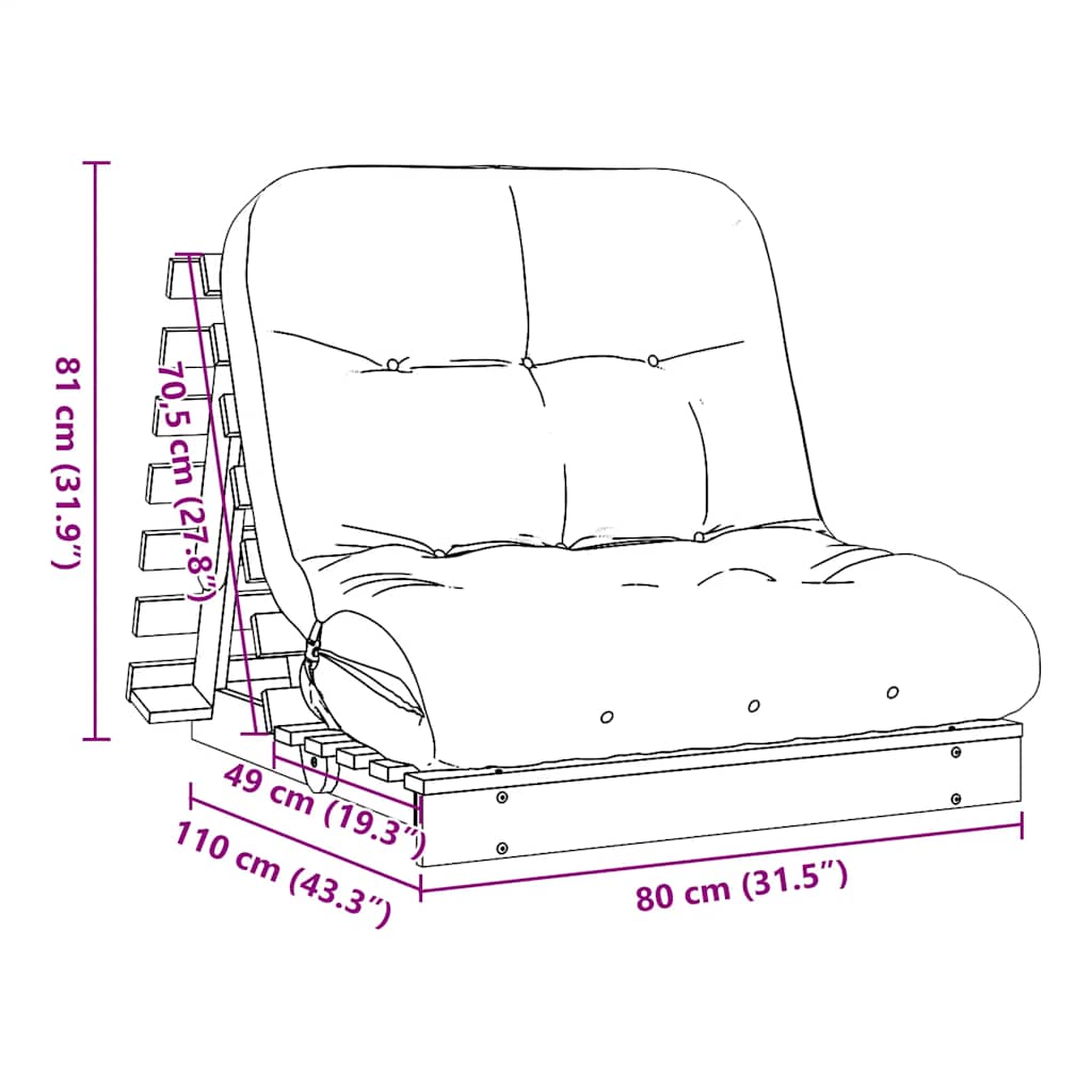 Futon Sofa Bed with Mattress Wax Brown 80x206x11 cm Solid Wood Pine