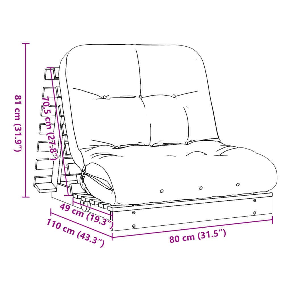 Futon Sofa Bed with Mattress 80x206x11 cm Impregnated Wood Pine