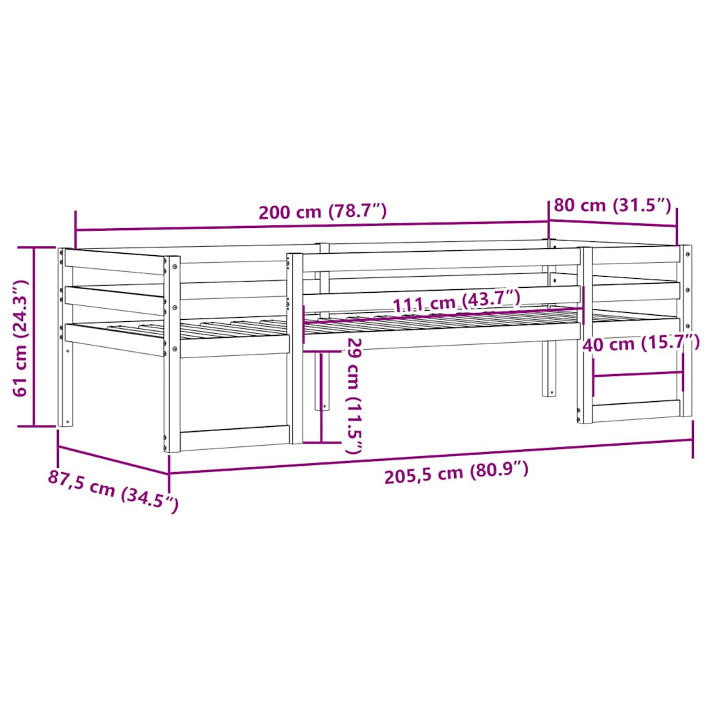 Kids' Bed Frame without Mattress Wax Brown 80x200 cm