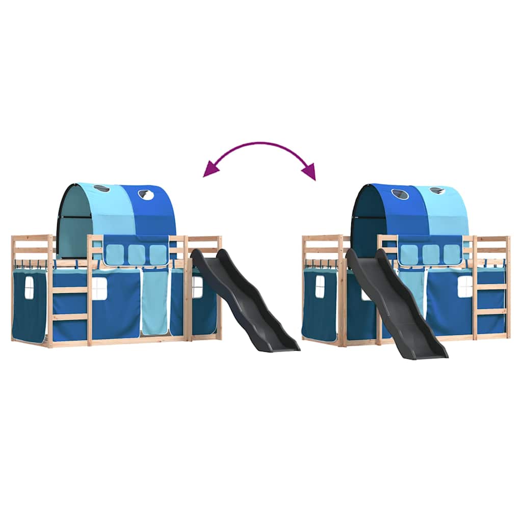 Bunk Bed without Mattress with Slide and Curtains Blue 80x200 cm