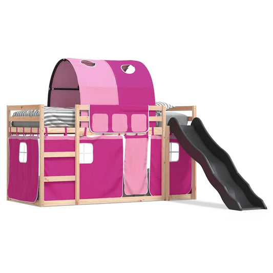 Bunk Bed without Mattress with Slide and Curtains Pink 80x200 cm
