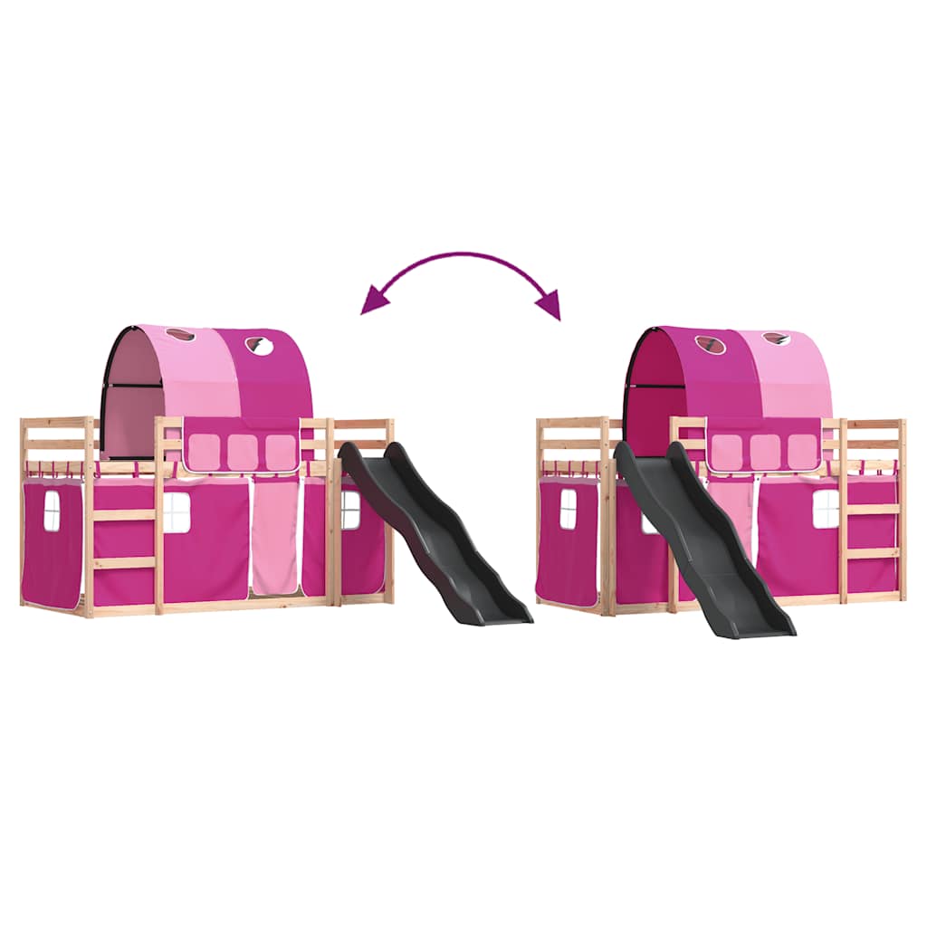 Bunk Bed without Mattress with Slide and Curtains Pink 80x200 cm