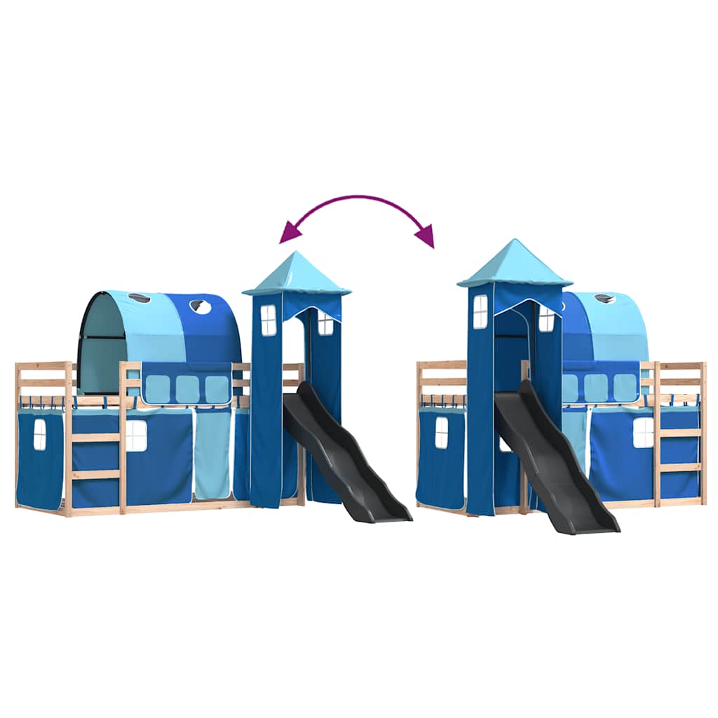 Bunk Bed without Mattress with Slide and Curtains Blue 80x200 cm