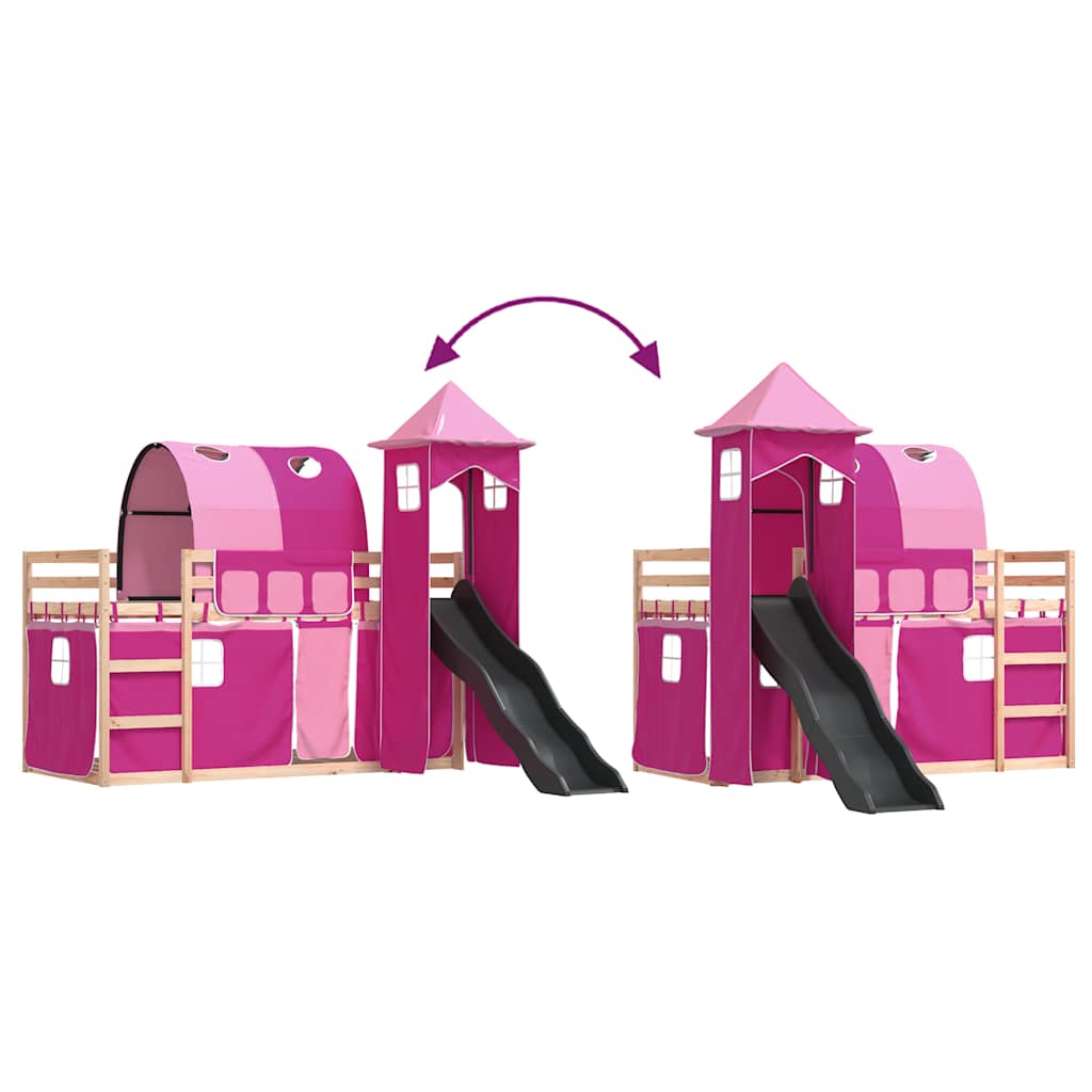 Bunk Bed without Mattress with Slide and Curtains Pink 80x200 cm