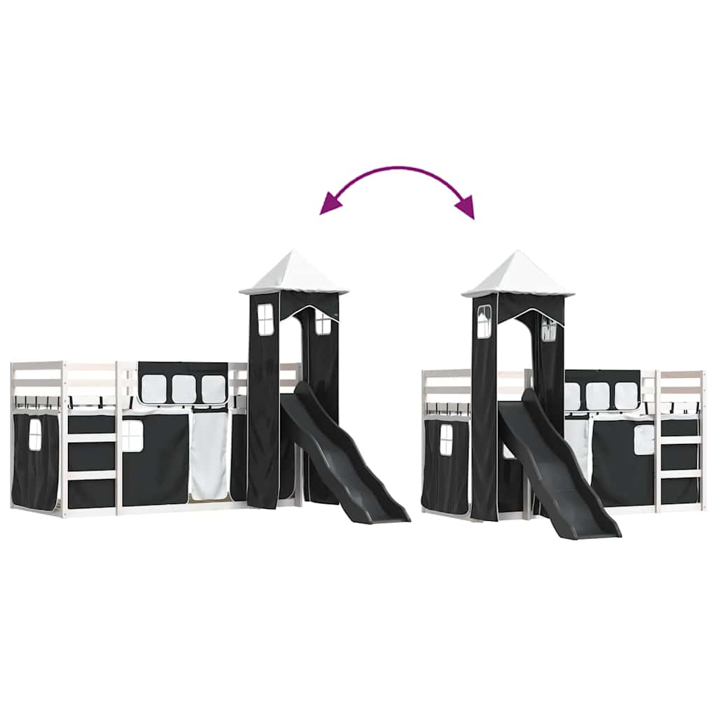 Bunk Bed without Mattress with Slide White and Black 90x190 cm Single