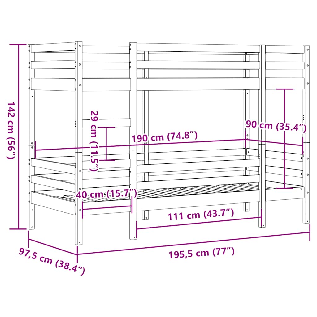 Bunk Bed without Mattress Wax Brown 90x190 cm Single Solid Wood Pine